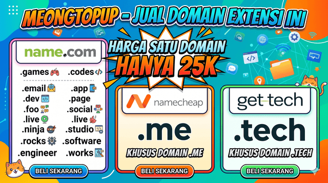 Domain .me .tech .dev dll cuman 25K untuk 1 tahun